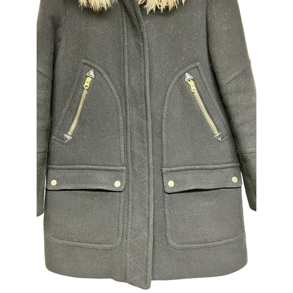 J. Crew Stadium Cloth Nello Gori‎ Chateau Parka Wool Coat Hooded Black Women’s 6 - Picture 5 of 7